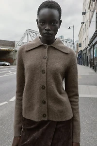 CARDIGAN WITH FAUX FUR LAPEL