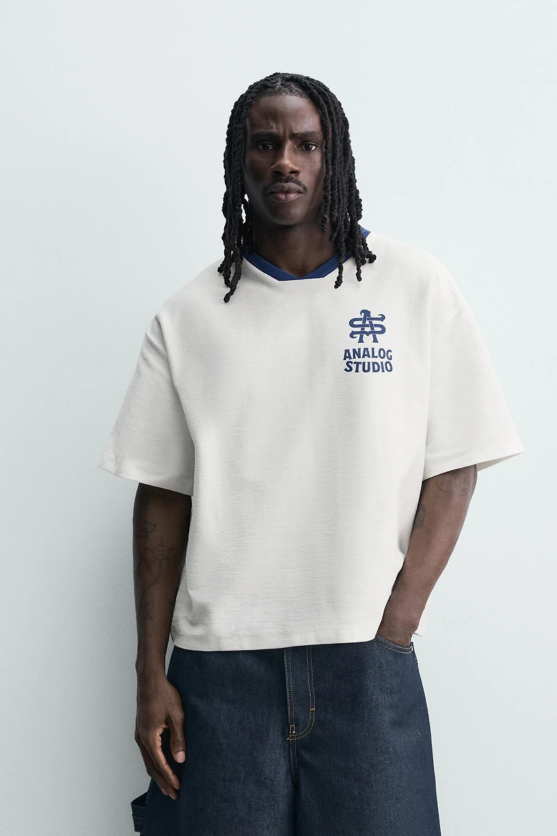 CONTRASTING PRINT TERRY RELAXED FIT SWEATSHIRT