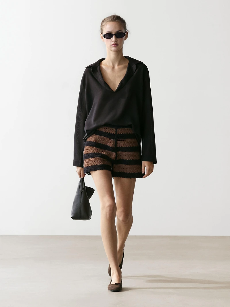 Short à rayures crochet en coton