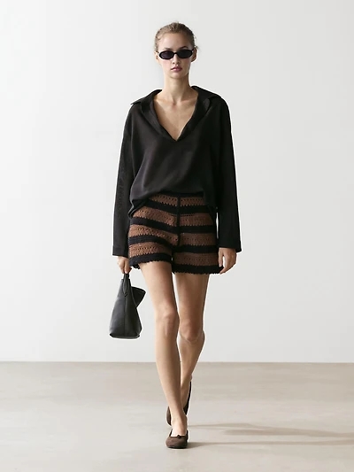 Short à rayures crochet en coton