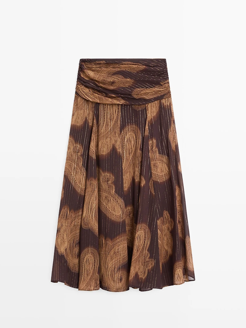 Jupe midi fluide à imprimé cachemire