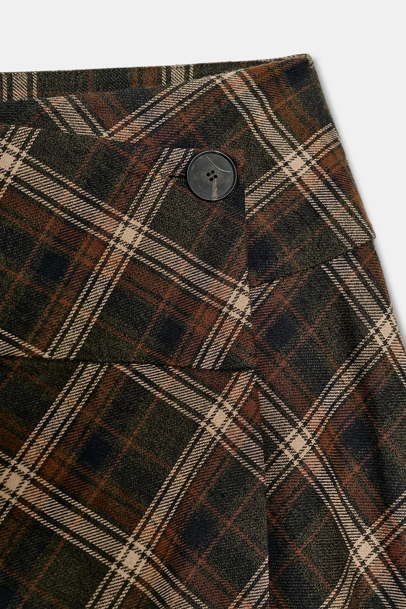 ASYMMETRIC PLAID MIDI SKIRT