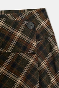 ASYMMETRIC PLAID MIDI SKIRT