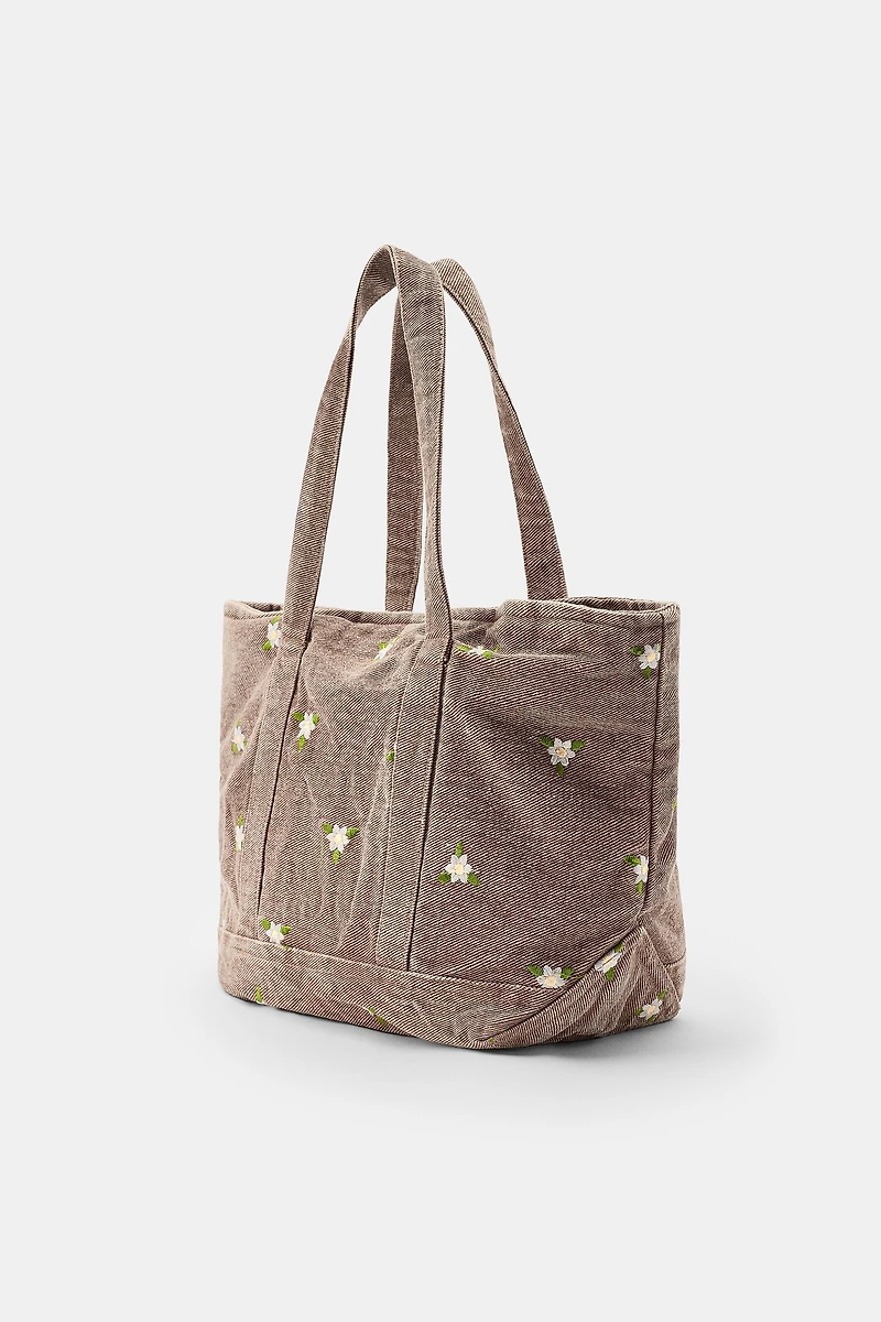 MINI SAC EN DENIM FLEURS BRODÉES
