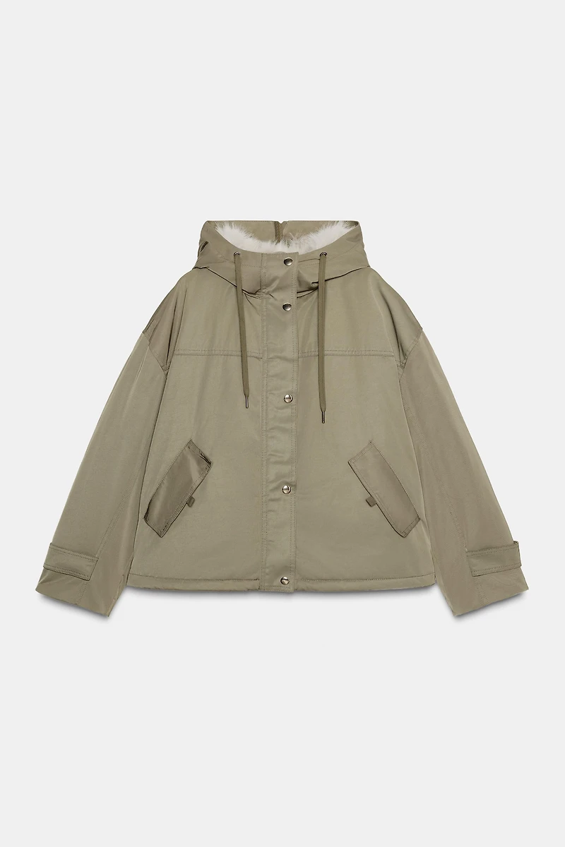 FAUX FUR HOODED SHORT PARKA