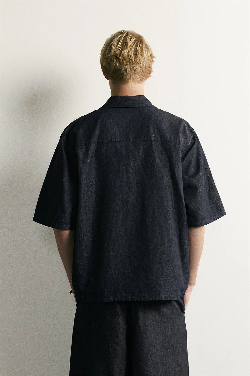 COTTON-LINEN BOXY FIT DENIM SHIRT