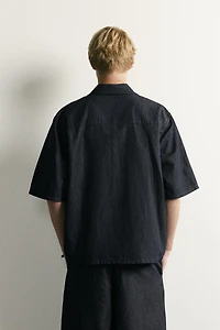 COTTON-LINEN BOXY FIT DENIM SHIRT