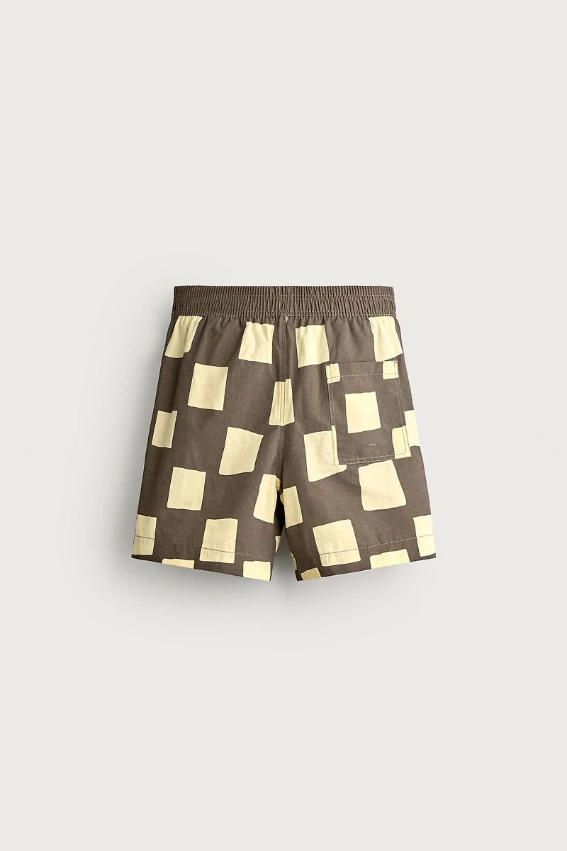 MAILLOT DE BAIN LONG À CARREAUX CONTRASTÉS
