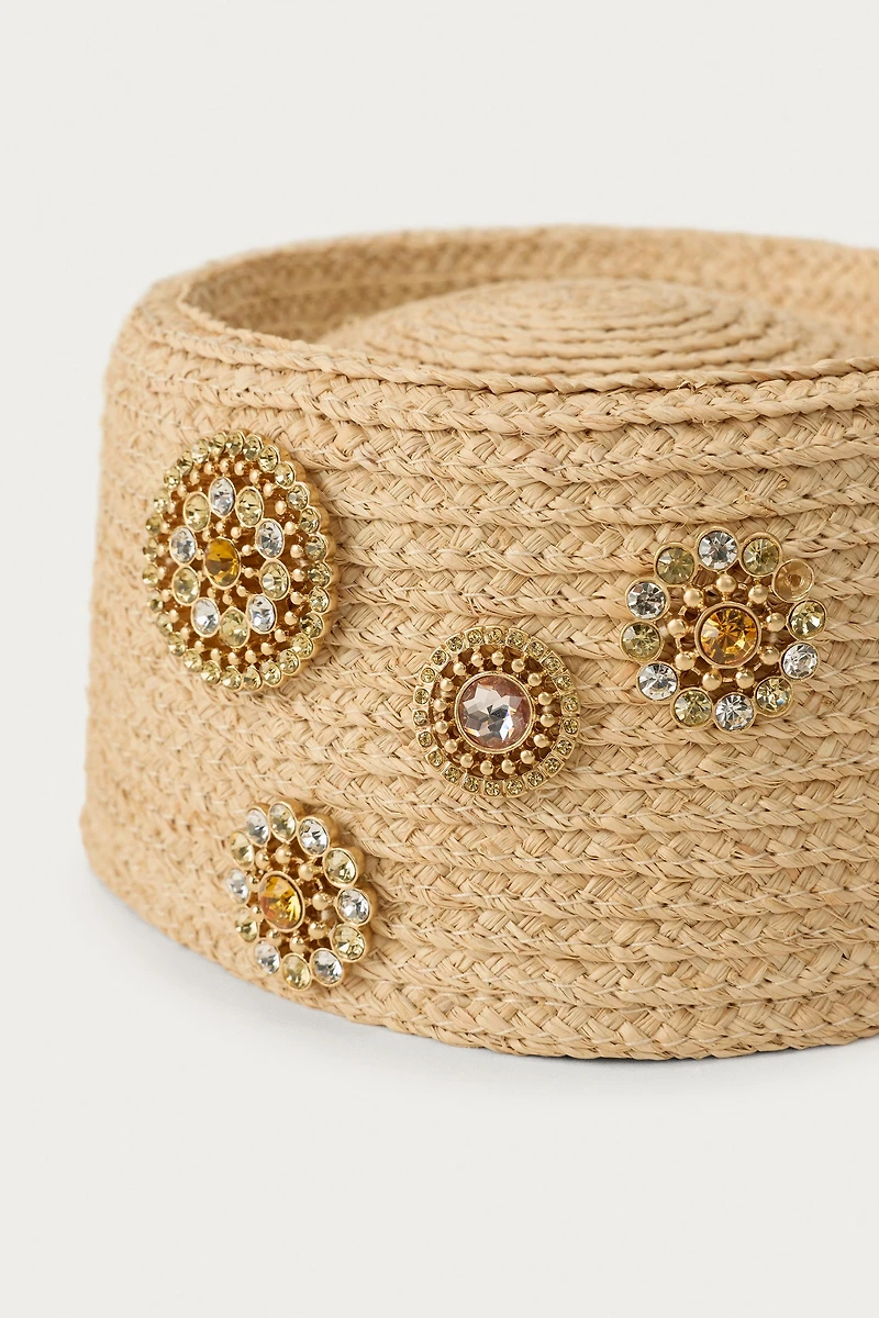 100% RAFFIA HEADPIECE WITH BROOCHES MARISA BERENSON X ZARA