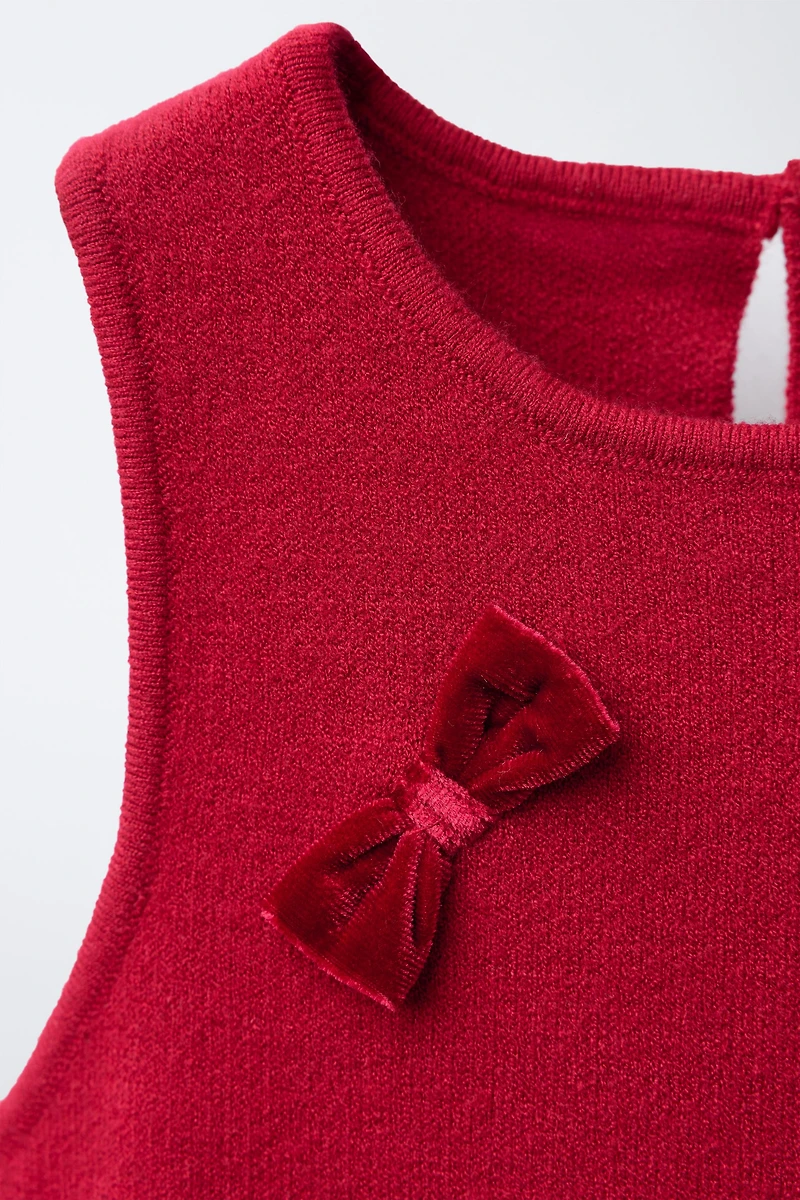 VELVET BOW KNIT DRESS