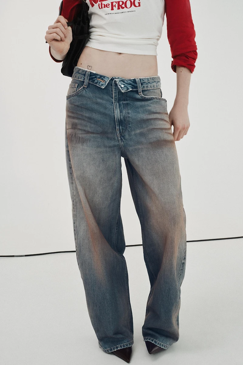 TRF FOLDED WAIST MID-RISE JEANS