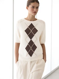 Pull en maille à manches courtes losanges