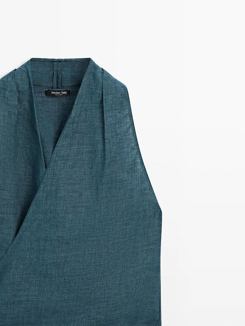 100% linen surplice top with tie detail