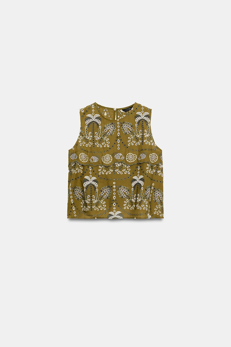 EYELET EMBROIDERED TOP