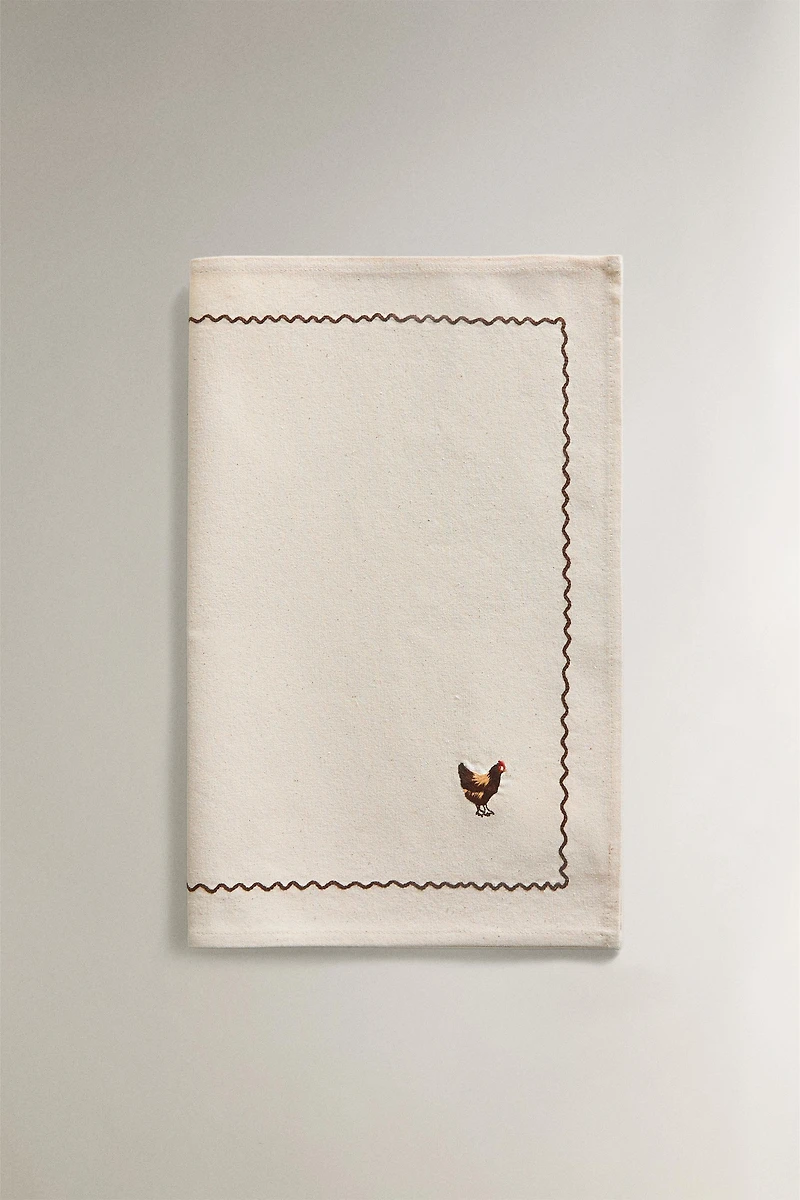 EMBROIDERED HEN COTTON PLACEMAT