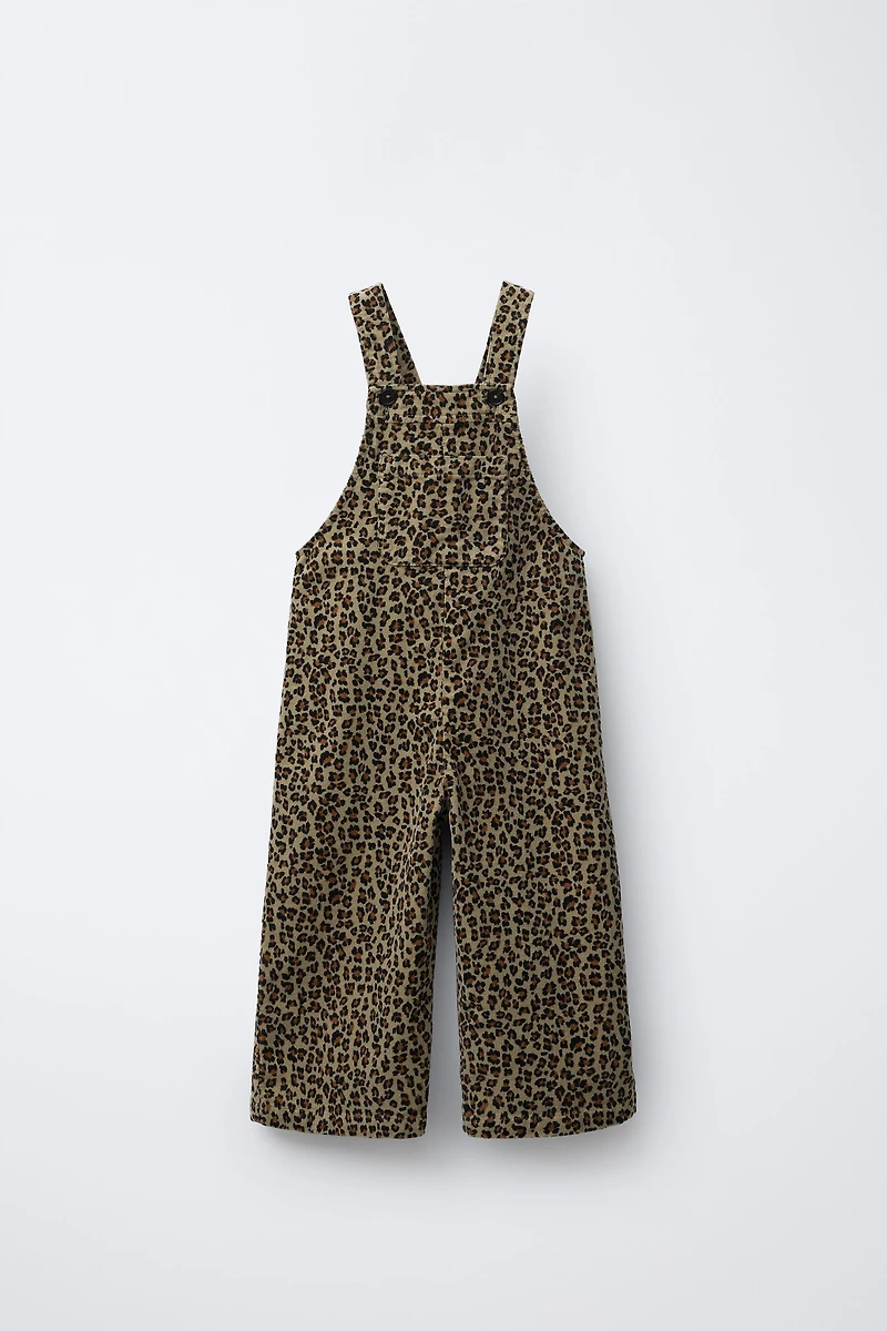 FINE WALED CORDUROY ANIMAL PRINT OVERALLS