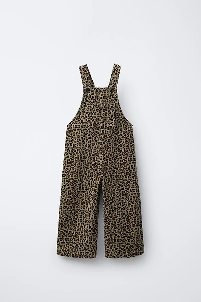 FINE WALED CORDUROY ANIMAL PRINT OVERALLS
