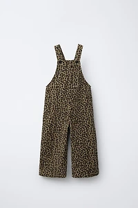FINE WALED CORDUROY ANIMAL PRINT OVERALLS