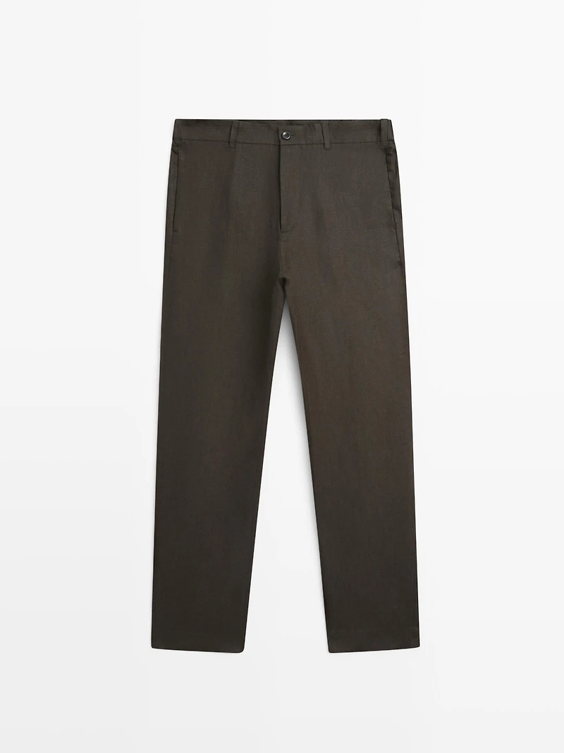 Tapered fit linen trousers