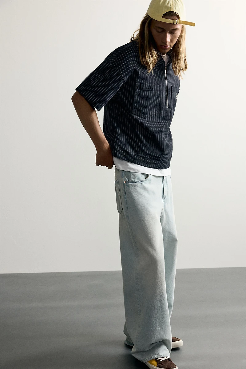 PINSTRIPE BOXY FIT DENIM SHIRT