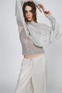 METALLIC THREAD BATWING SLEEVE TOP