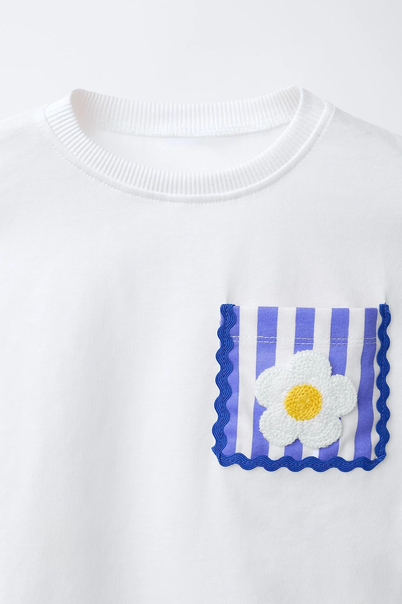 T-SHIRT POCHE FLEUR EN CROCHET