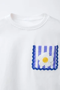 T-SHIRT POCHE FLEUR EN CROCHET