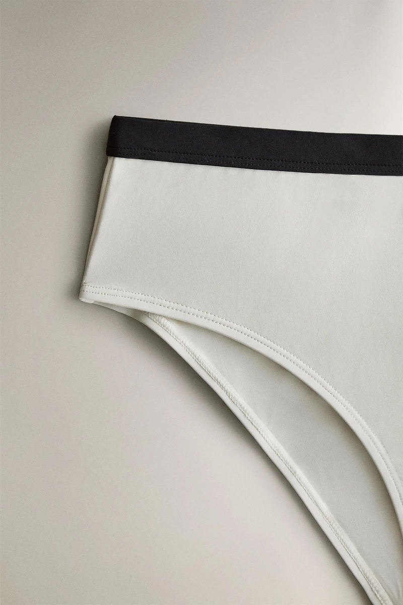 HIGH-WAISTED CONTRAST BAND BEACH BIKINI BOTTOMS