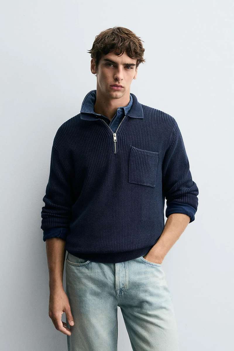 WASHED TEXTURED KNIT POLO SHIRT