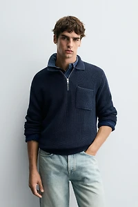 WASHED TEXTURED KNIT POLO SHIRT