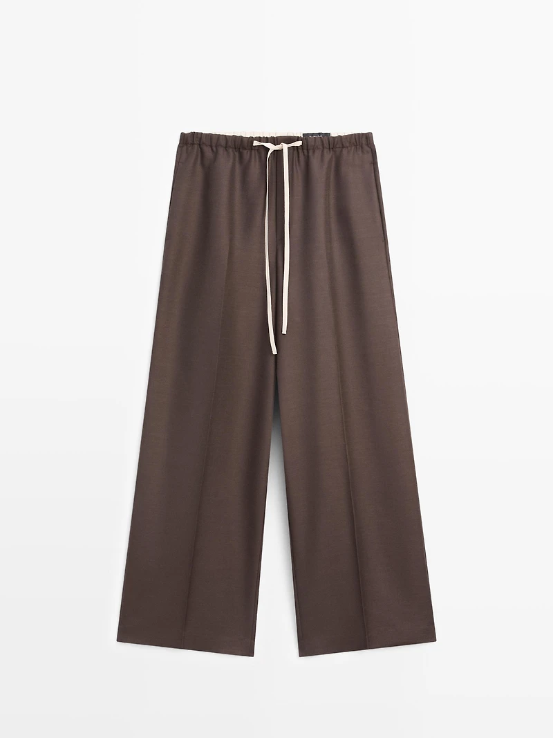 Wool blend contrast drawstring trousers