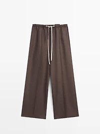 Wool blend contrast drawstring trousers