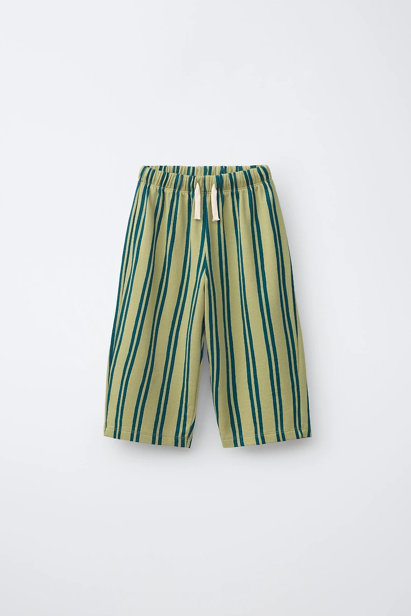 STRIPED FLEECE WIDE LEG PANTS