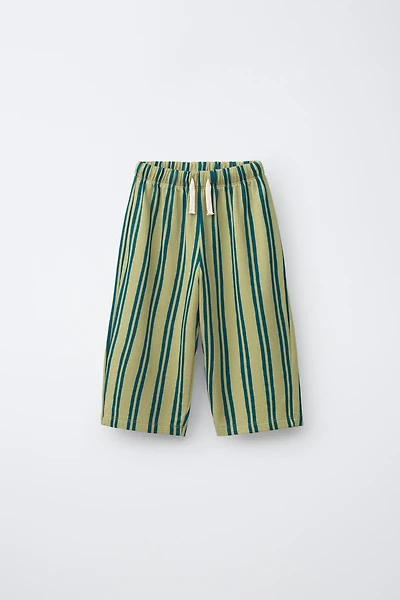 STRIPED FLEECE WIDE LEG PANTS
