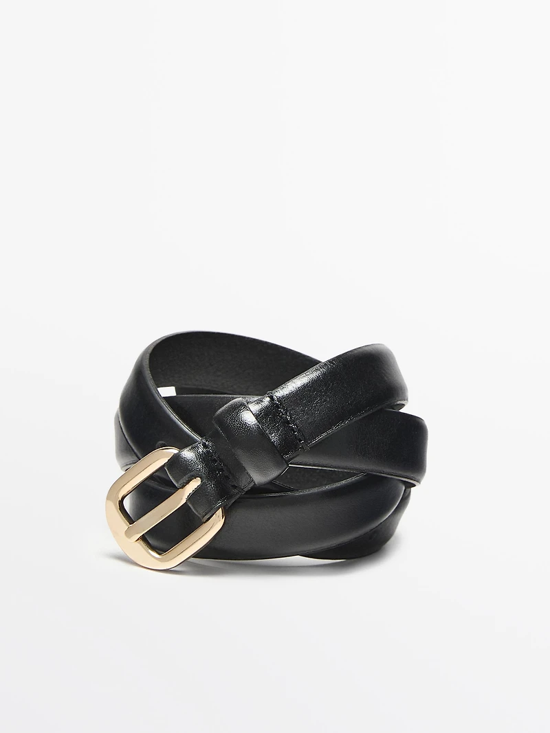 Leather belt with arched buckle