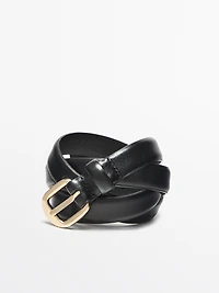 Leather belt with arched buckle
