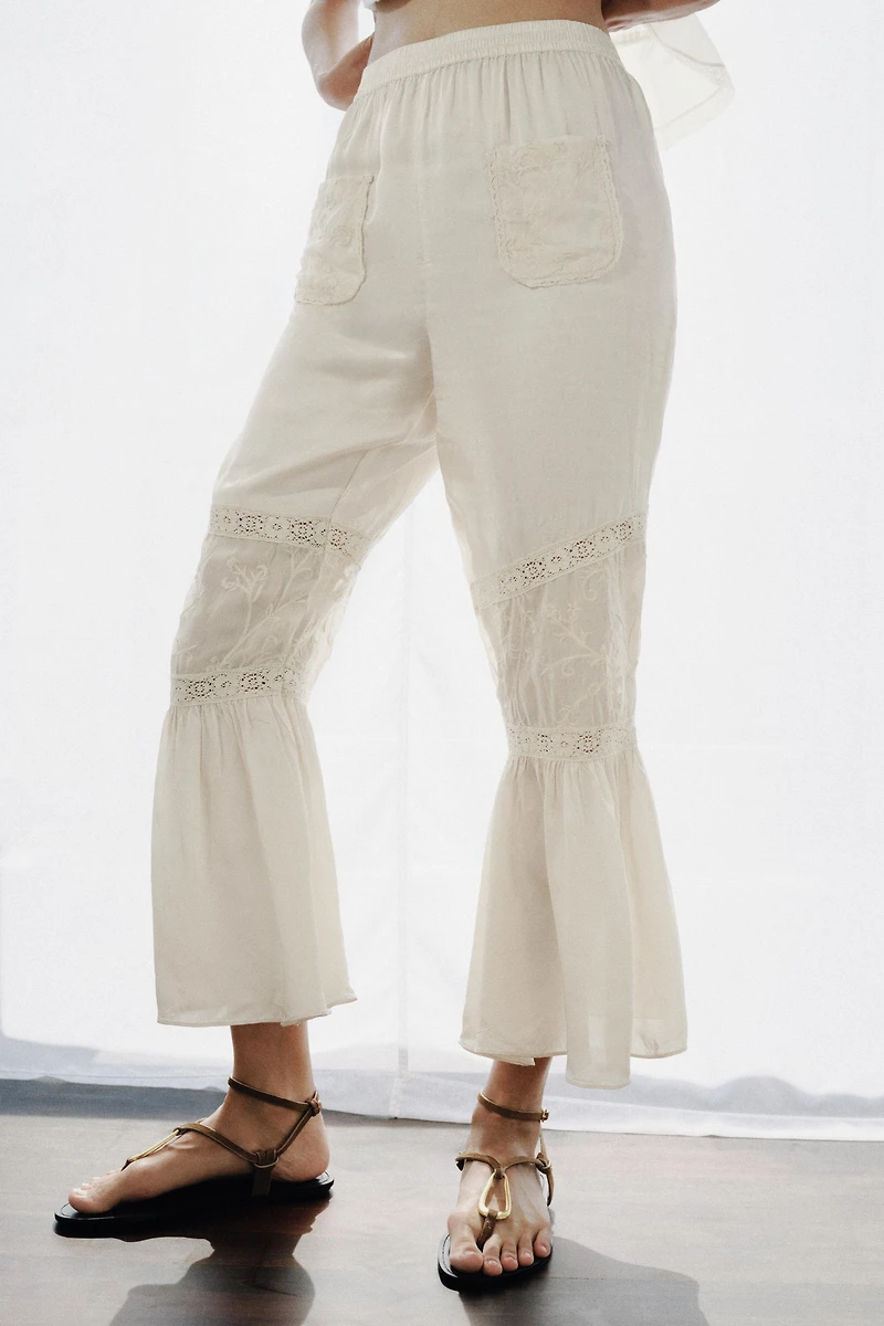 COMBINATION LACE FLORAL EMBROIDERED PANTS