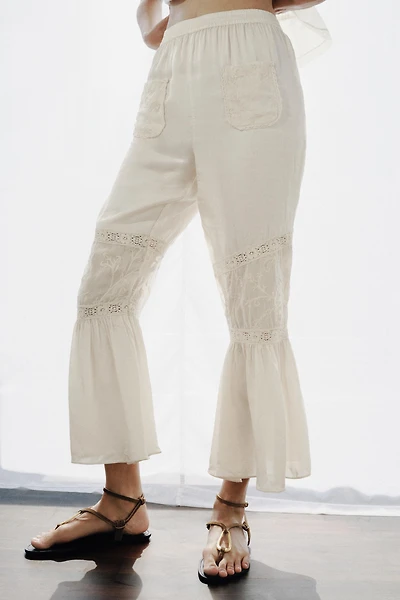 COMBINATION LACE FLORAL EMBROIDERED PANTS
