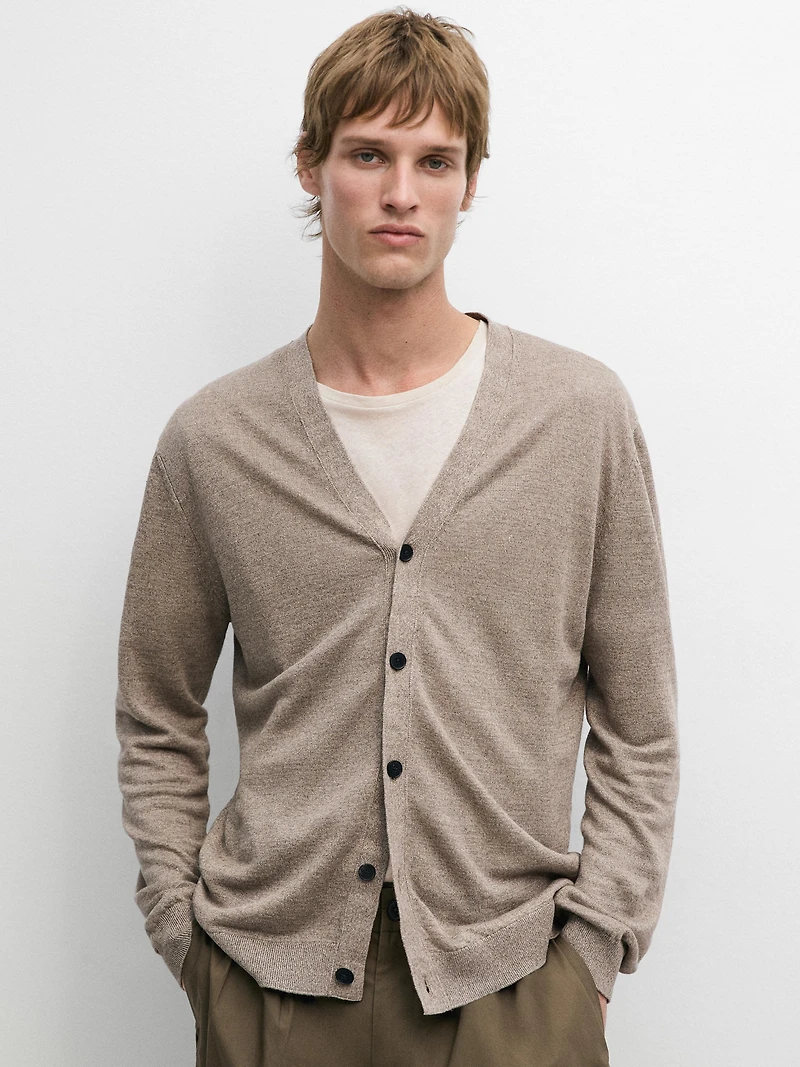 Cardigan en maille de lin à boutons