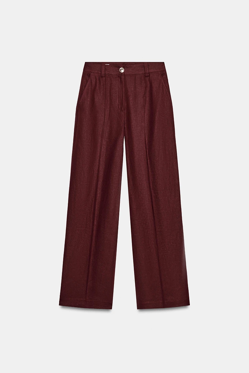 LINEN BLEND STRAIGHT LEG PANTS