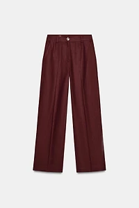 LINEN BLEND STRAIGHT LEG PANTS