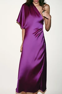 ASYMMETRIC SATIN MIDI DRESS