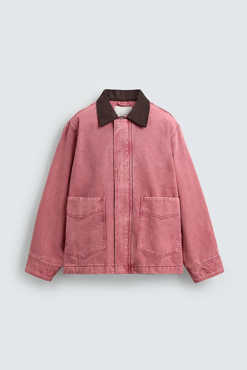 RELAXED FIT WASHED JACKET WITH CONTRAST COLLAR