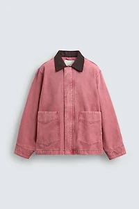 RELAXED FIT WASHED JACKET WITH CONTRAST COLLAR