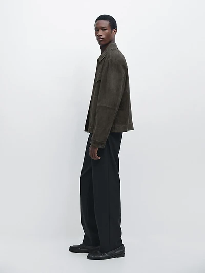 Veste poches cuir daim