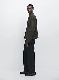Veste poches cuir daim