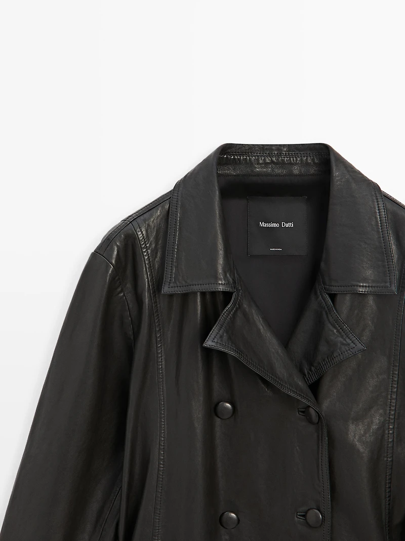 Nappa leather jacket with belt detail