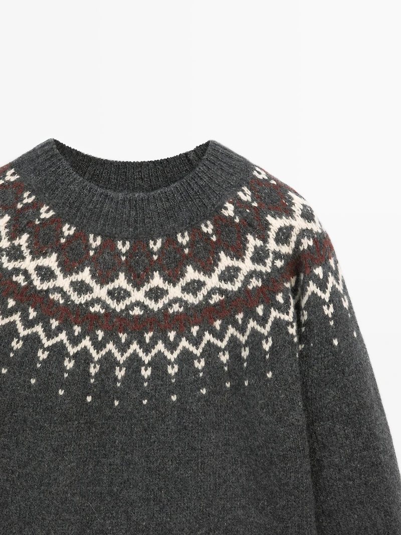 100% wool jacquard knit sweater