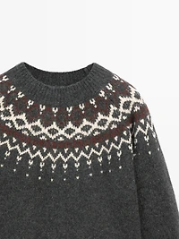 100% wool jacquard knit sweater