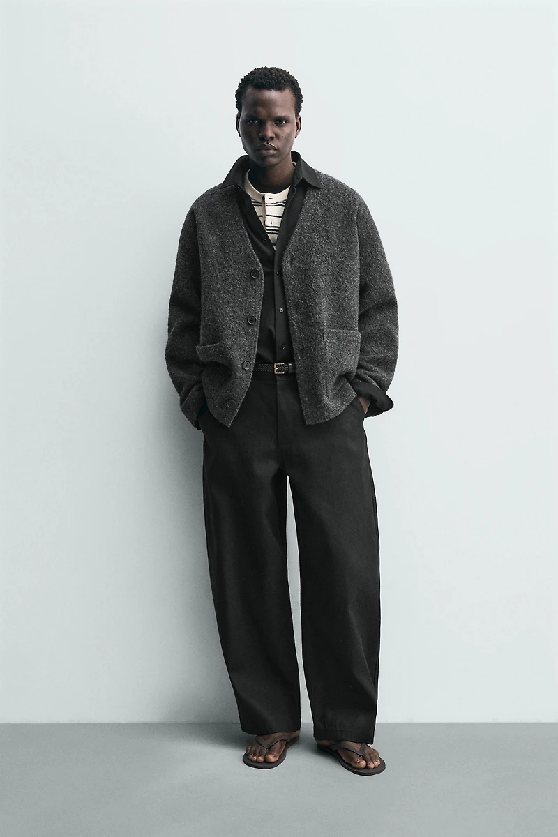 TEXTURED WOOL BLEND CARDIGAN